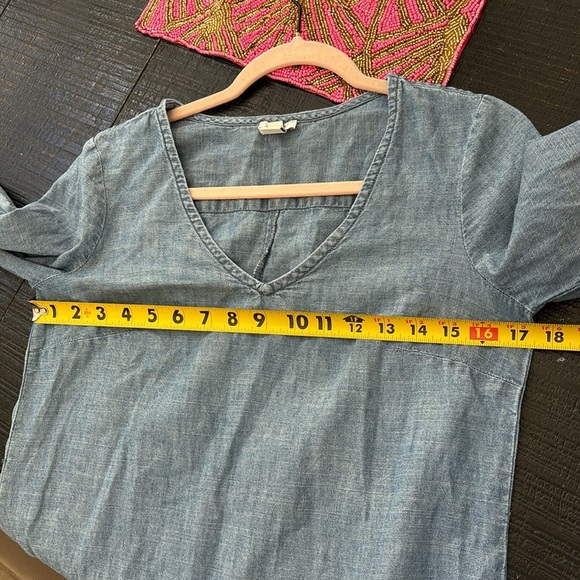 J. Crew Blue Chambray V-Neck 3/4 Sleeve Pullover Dress size XS - Picture 6 of 8